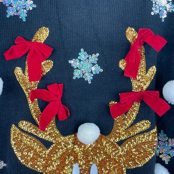 Holiday Time Christmas Ugly Knit Sweater Sequin Reindeer Women's 3X - Picture 3 of 12